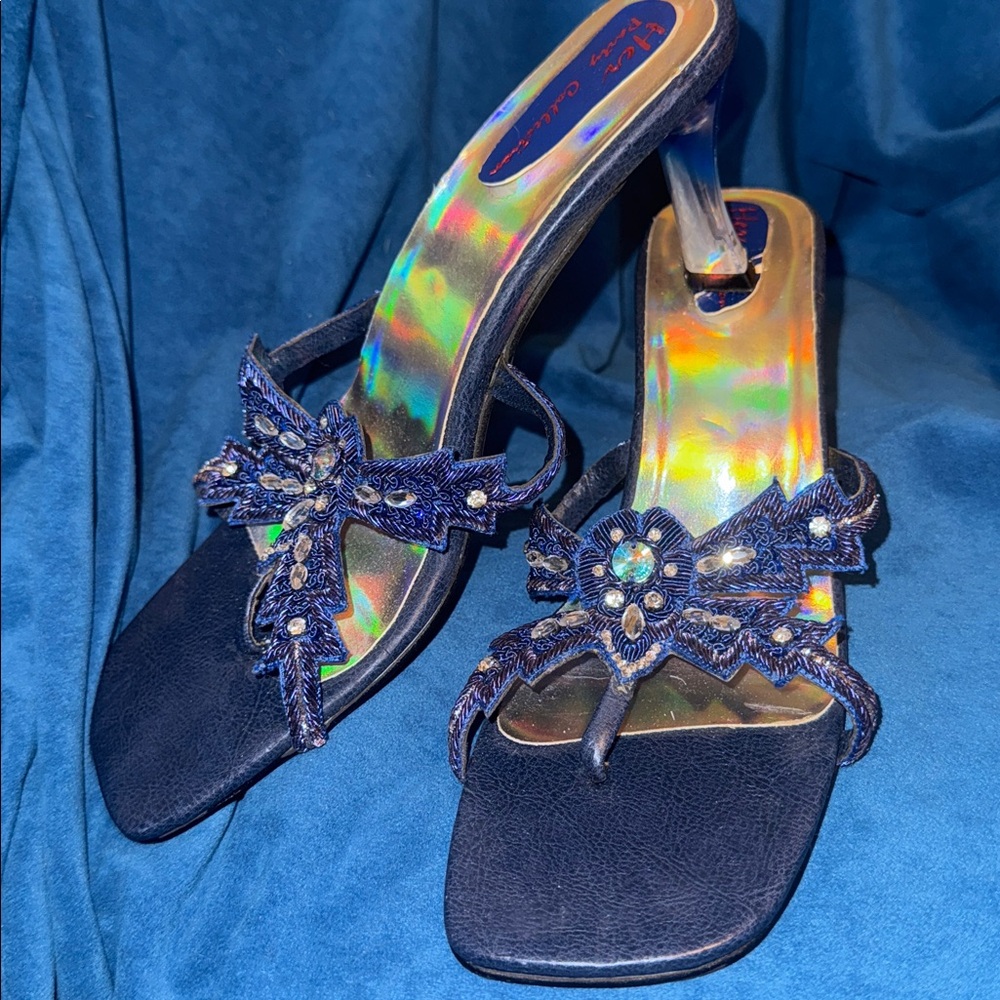 Her Party Collection Elegant blue Beaded Heels size 39 with ombré blue heel.